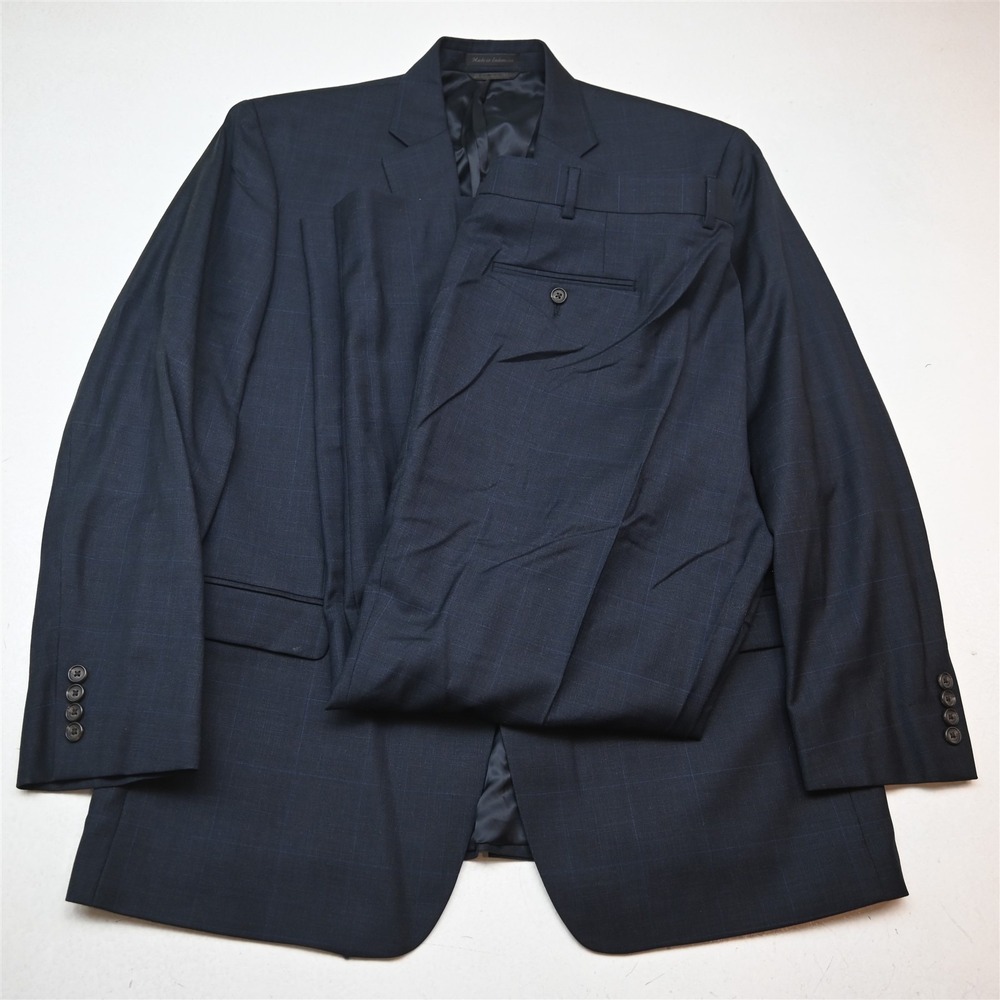 Lauren Ralph Lauren 46R 40x30 Navy Blue Glenn Check 100% Wool Mens Suit